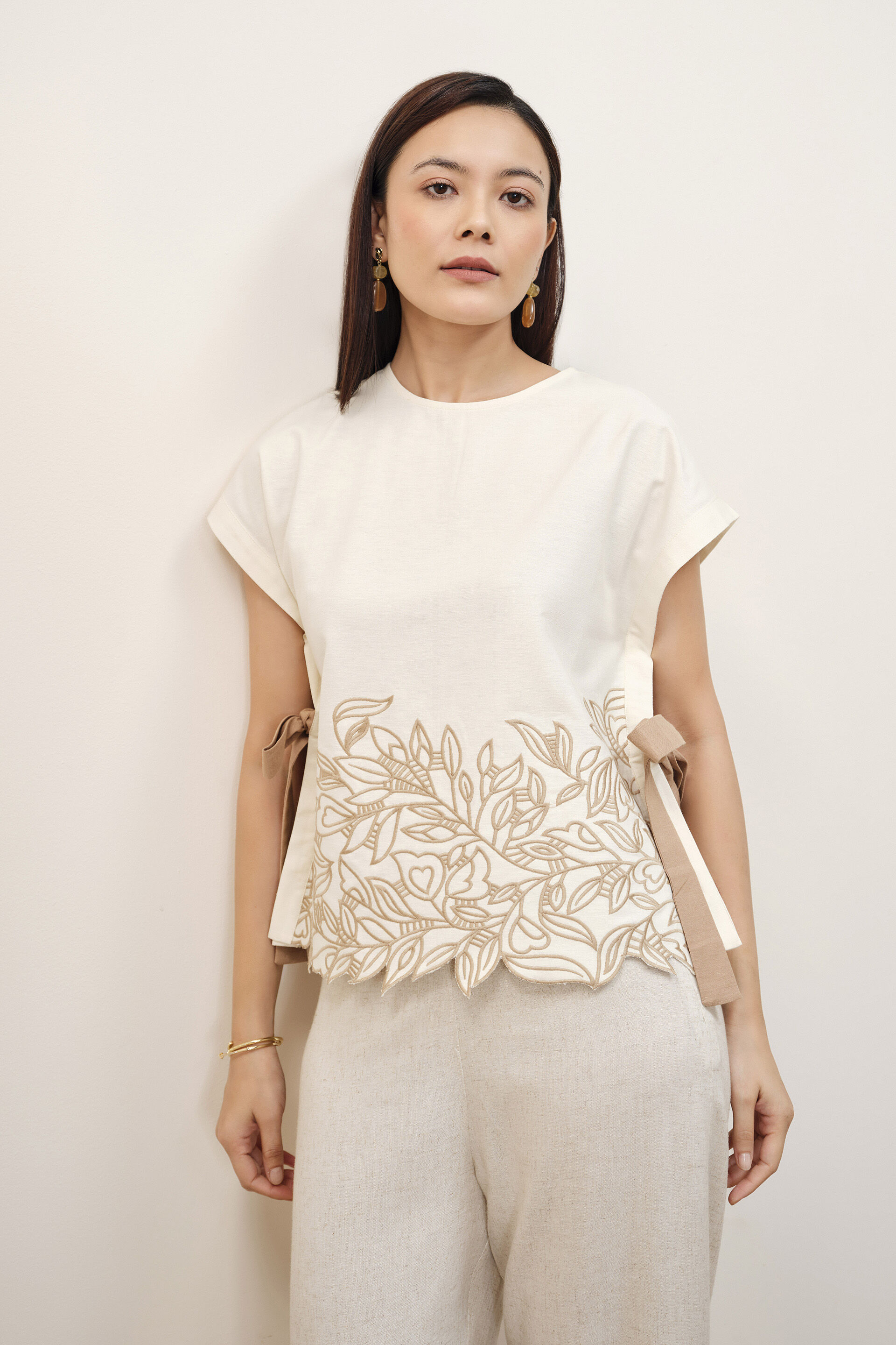 Cream Cutwork Boxy Top
